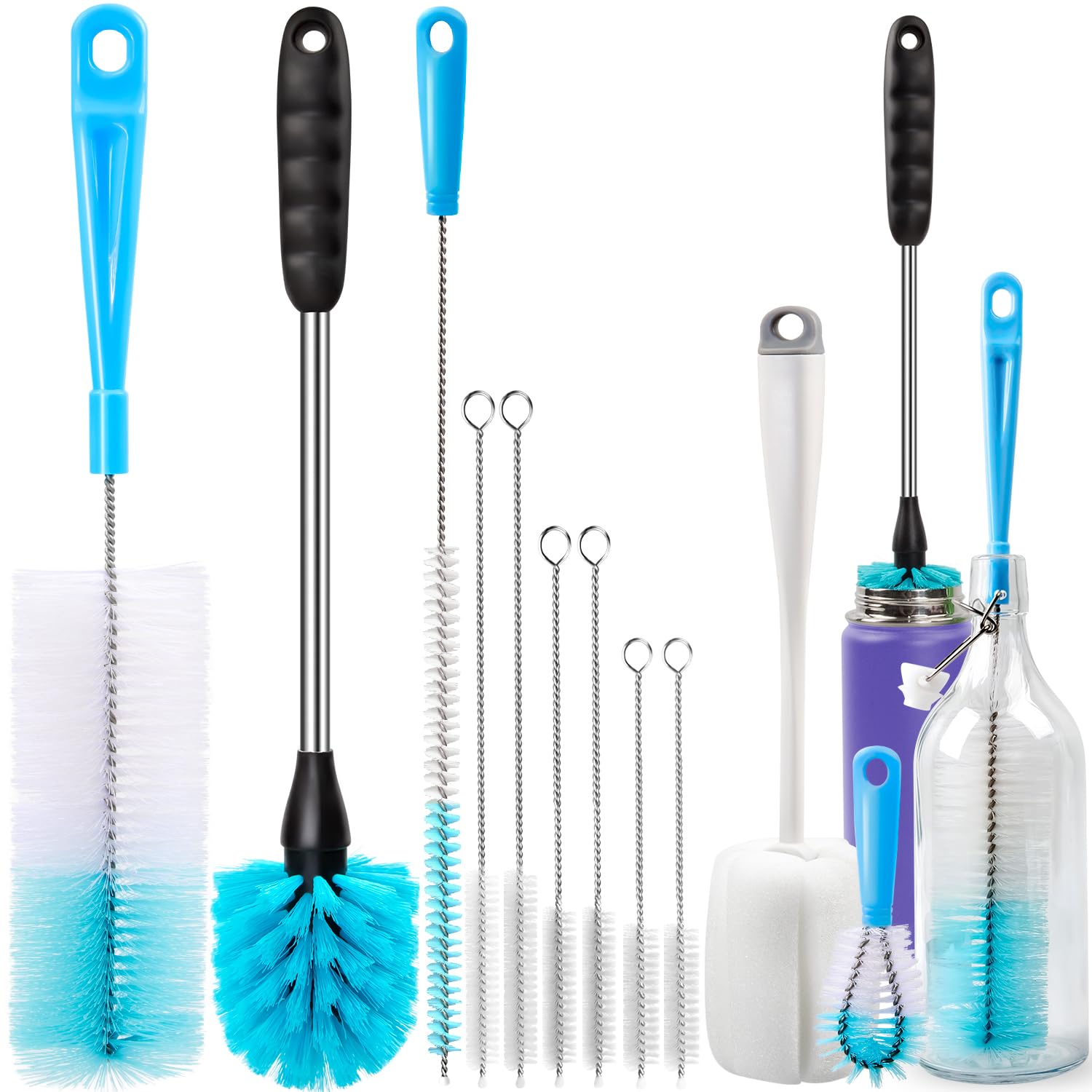 Holikme Bottle Brush Tube Cleaning Lab Set with Long Handle,White | Straw Cleane
