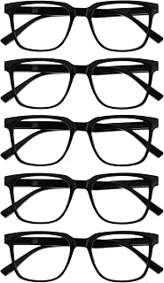OPULIZE LEO Reading Glasses – Large Rectangular Frame – Men Women – Spring Hinges, 5 Pack - Black, One size