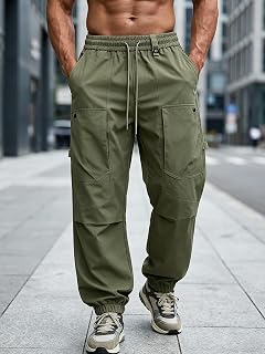 Men's Quick Dry Breathable Elastic Waist Outdoor Running Cargo Pants with Pockets