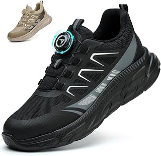 RASEARY Sicherheitsschuhe Arbeitsschuhe Herren Damen Bequem Stahlkappenschuhe Leicht Atmungsaktiv Industrielle Arbeitsschuhe mit Drehschnallen Schnürsenkeln