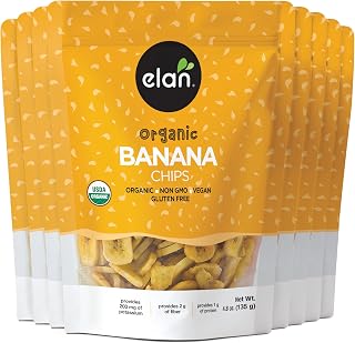 ELAN Organic Banana Chips, Non-GMO, Vegan, Gluten-Free, Kosher, 8 Count, 135g