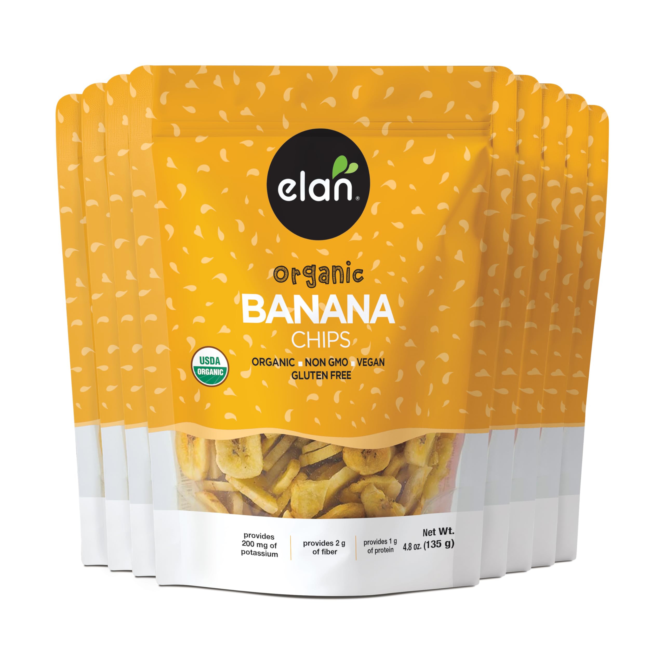 ELAN Organic Banana Chips, Non-GMO, Vegan, Gluten-Free, Kosher, 8 Count, 135g