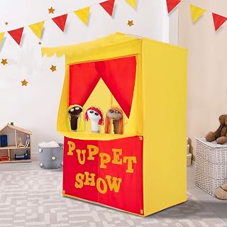 Alvantor® Puppet Show Theater & Lemonade Stand 2 in 1 Kids Tent Portable | 28"X20"X41"H Play Tent Playhouse Puppet Stage Tabletop Sets for Toddlers Curtain Foldable, Indoor & Outdoor Children Drama