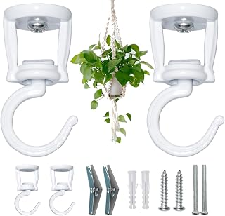 ONIKK Ceiling Hooks for Hanging Plants, Heavy Duty Metal Plant Hooks for Ceilings, Screw-in Hooks for Hanging Birdfeeders, Lamps, Planters, Outdoor Decorative Hooks up to 33 lbs. (2, White)