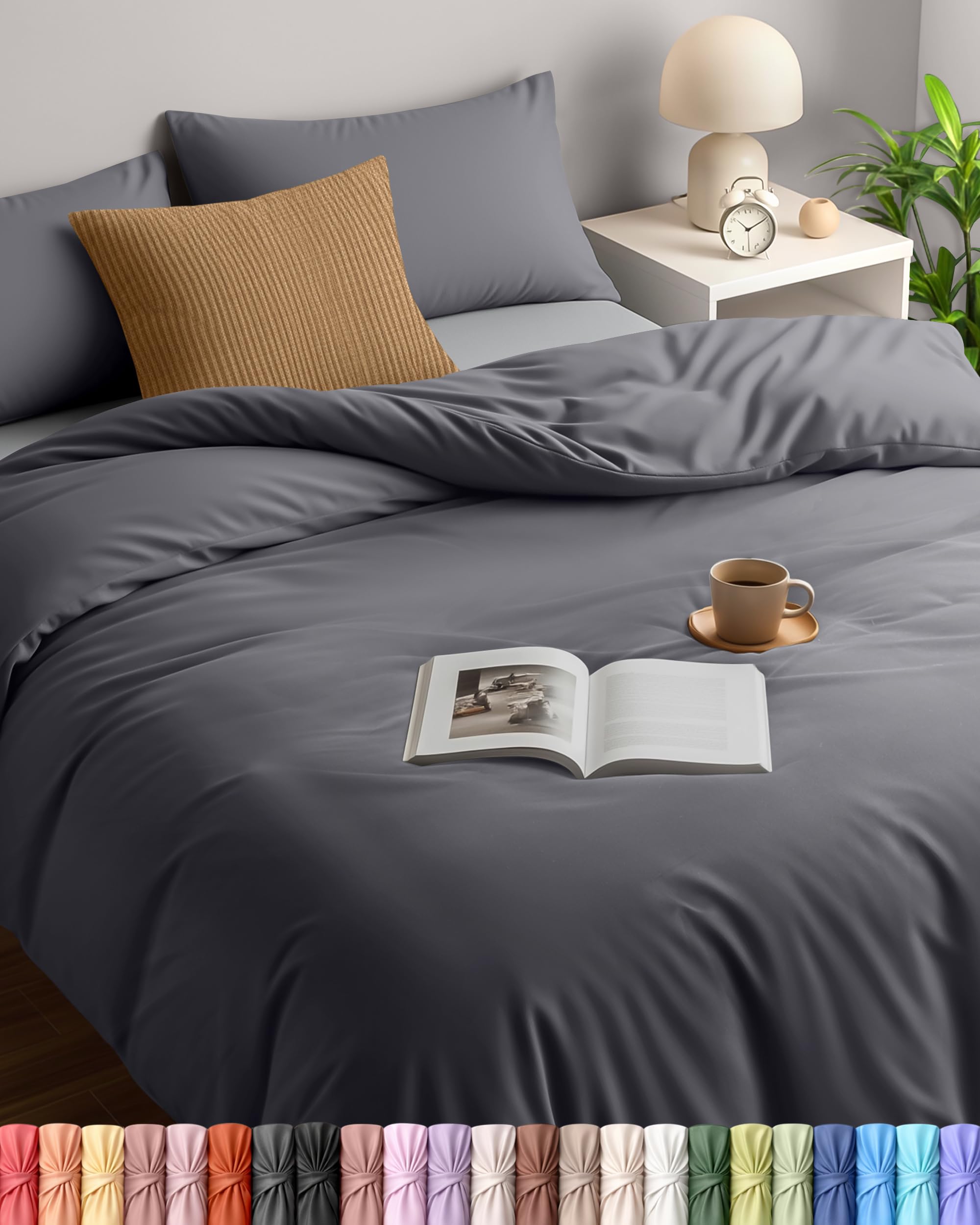 Utopia Bedding Double Duvet Cover Set with 2 Pillowcases 50x75 cm, Grey | Microf