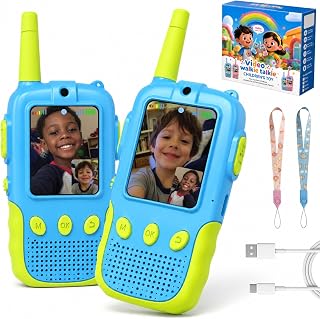 Video Walkie Talkie Toys for Age 3 4 5 6 7 8 9 10 11 12 Boys, 2 Pack Rechargeable Walkie Talkies with Screen, Christmas Birthday Gifts for Boys Kids Outdoor Camping (Blue)