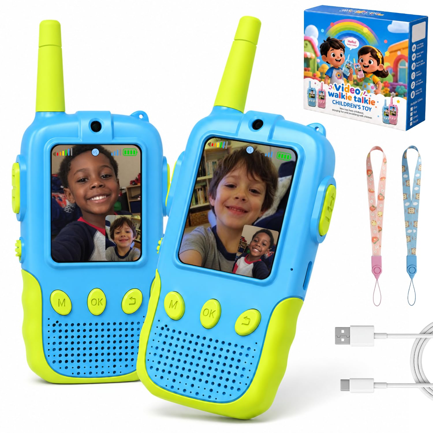 Video Walkie Talkie Toys for Age 3 4 5 6 7 8 9 10 11 12 Boys, 2 Pack Rechargeabl