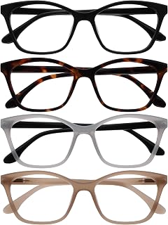 OPULIZE KAT Reading Glasses - Stylish Cat-Eye Frame - Unisex Model for Men and Women - Spring Hinges - R59, 4 Pack - Black/Brown Tortoiseshell / Grey / Taupe, One Size