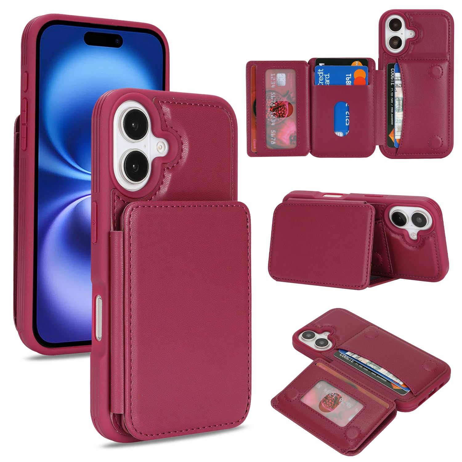 Cavor Custodia a portafoglio compatibile con iPhone 16 con porta carte, slot di 