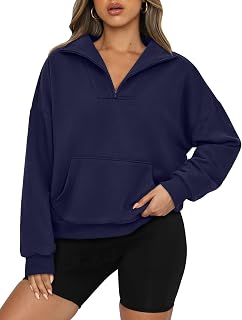 PRETTYGARDEN Womens Quarter Zip Long Sleeve Cropped Sweatshirt 2025 Fall Winter Casual V Neck Pullover Tops With Pockets