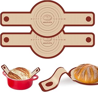 2 PCS Silicone Bread Sling for Dutch Oven, Red | Non-Stick & Reusable Bread Baking Mats with Extra Long Handles, Easily Transfer Sourdough, Round