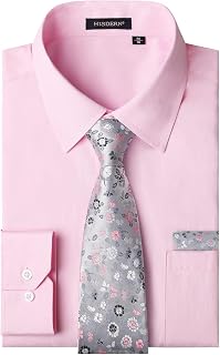 HISDERN Chemise Homme Manches Longues Formelle Chemises Business avec Cravate Habillée Ensemble Mariage Casual avec Poche Regular Fit S-4XL