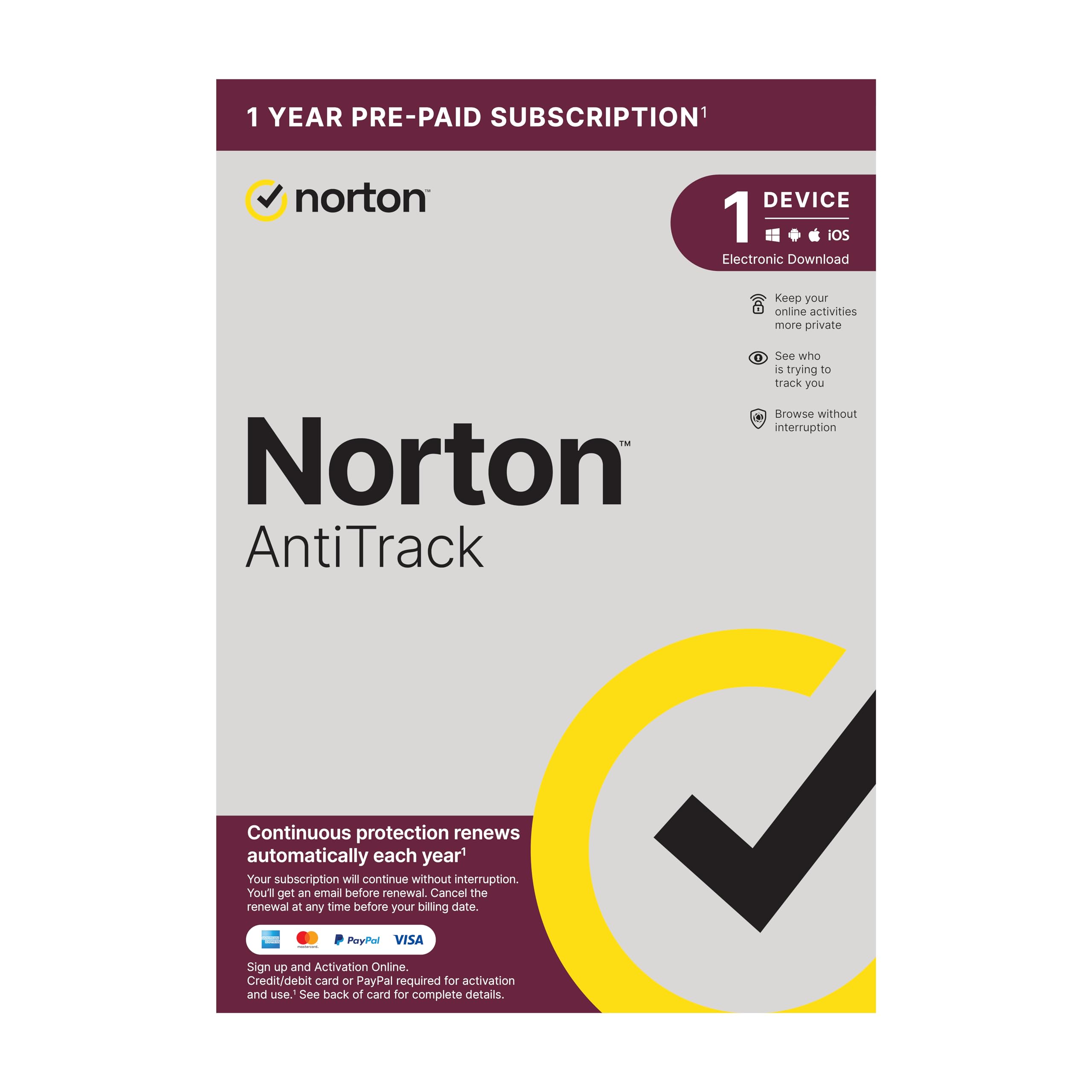Norton AntiTrack 2024 | 1 Device and 1-year subscription with automatic renewal 