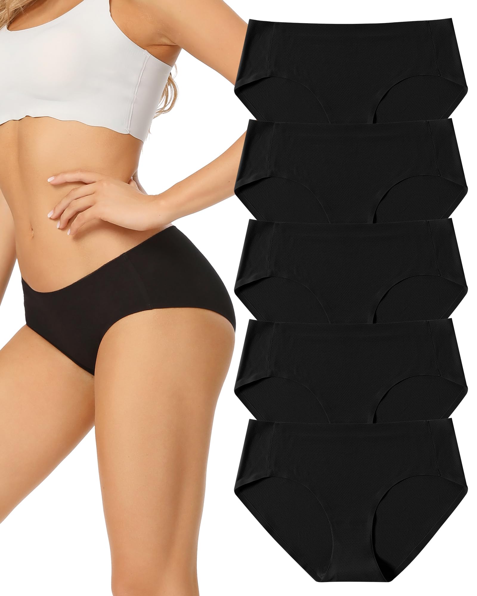 VOENXE Seamless Underwear for Women,No Show Hipster Ladies Bikini Panties