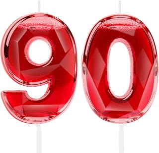 Wine Glasses 90th Birthday Candles for Cake, Red Wine Glasses Design Printing Number 90 Candle Cake Toppers Birthday Party Decorations Celebration Supplies