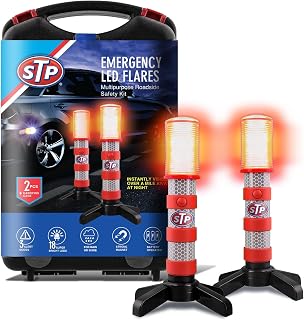 XTREME STP LED Road Flares, Emergency Roadside Lights, Car Flares - 2Pack | Magnetic Base, Foldable Stand, Electronic Lights Visible Up to 1 Mile, White Flashlight, 3 Alert Modes