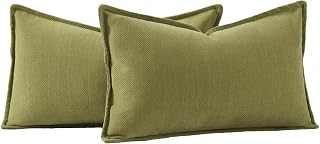 Madizz 2er Set Schlicht Chenille Kissenbezügen Weiche dekorative Kissenbezüge für Sofa Schlafzimmer Kissenhülle Moosgrün 30x50 cm Rechteckig
