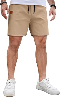 COOFANDY Men's Casual Cotton Shorts Summer Beach 5 Inch Shorts Lightweight Drawstring Elastic Waist Chino Golf Shorts