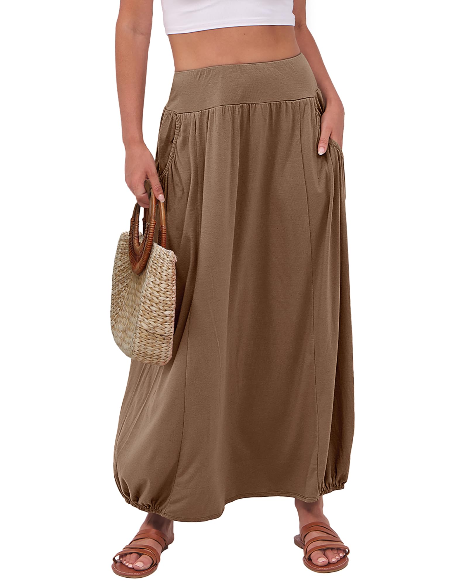 ANRABESS Women's Maxi Skirt Summer Trendy High Waisted Boho Flowy Long Skirts 20