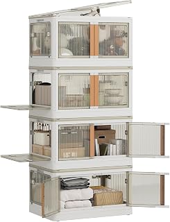 NETEL Aufbewahrungsbox mit Deckel, 83L 4 Stück Boxen Aufbewahrung, Stapelboxen, Plastikbox mit Deckel, Faltbare Aufbewahrungsboxen mit Tür und Rollen, 5 Seiten sind zu öffnen, Transparent und Stabil.