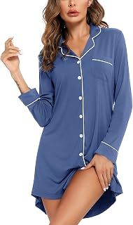 Anjue Long Sleeve Button Down Pajama Nightgowns for Women