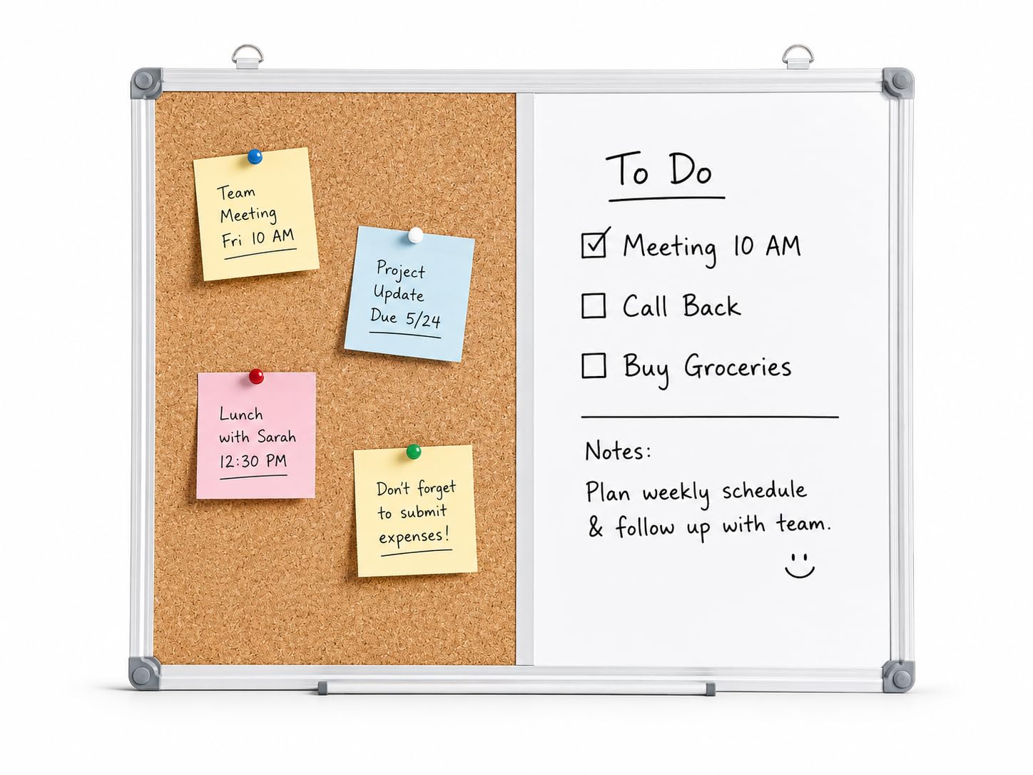 Cork Board and Magnetic Whiteboard Combination Board for Wall, 24" x 18" | Bulle