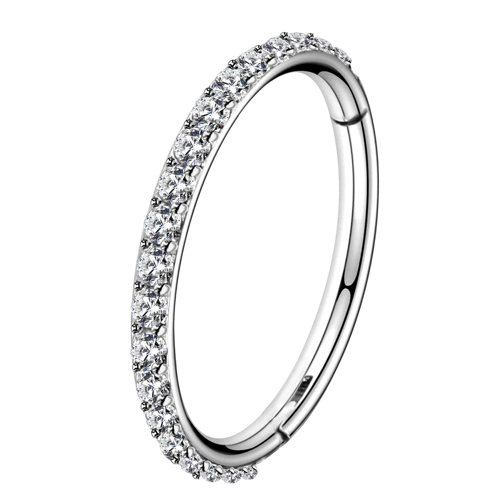 OUFER 18G 20G Nose Ring Hoops Hinged Segment CZ Line 316L Stainless Steel | Heli
