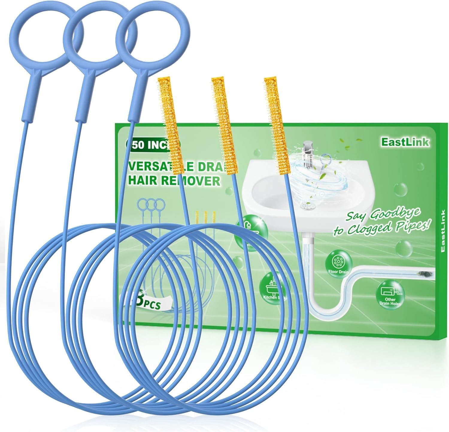 EastLink 50 Inch Sink Snake Hair Drain Clog Remover, Anti-Break Steel Drain Snak