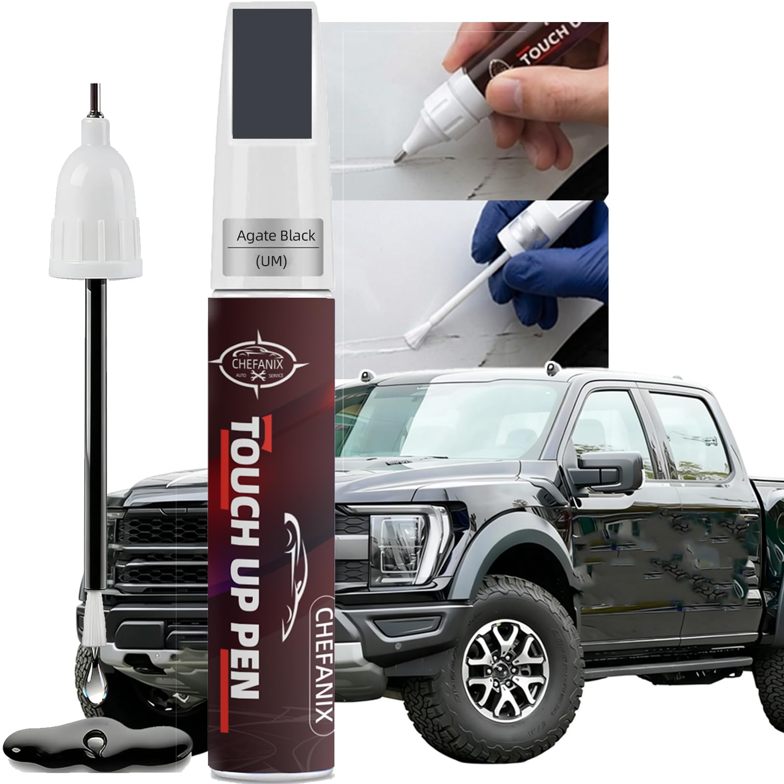 Agate Black Metallic (UM) Touch Up Paint Pen Compatible with Ford - Exact Color 