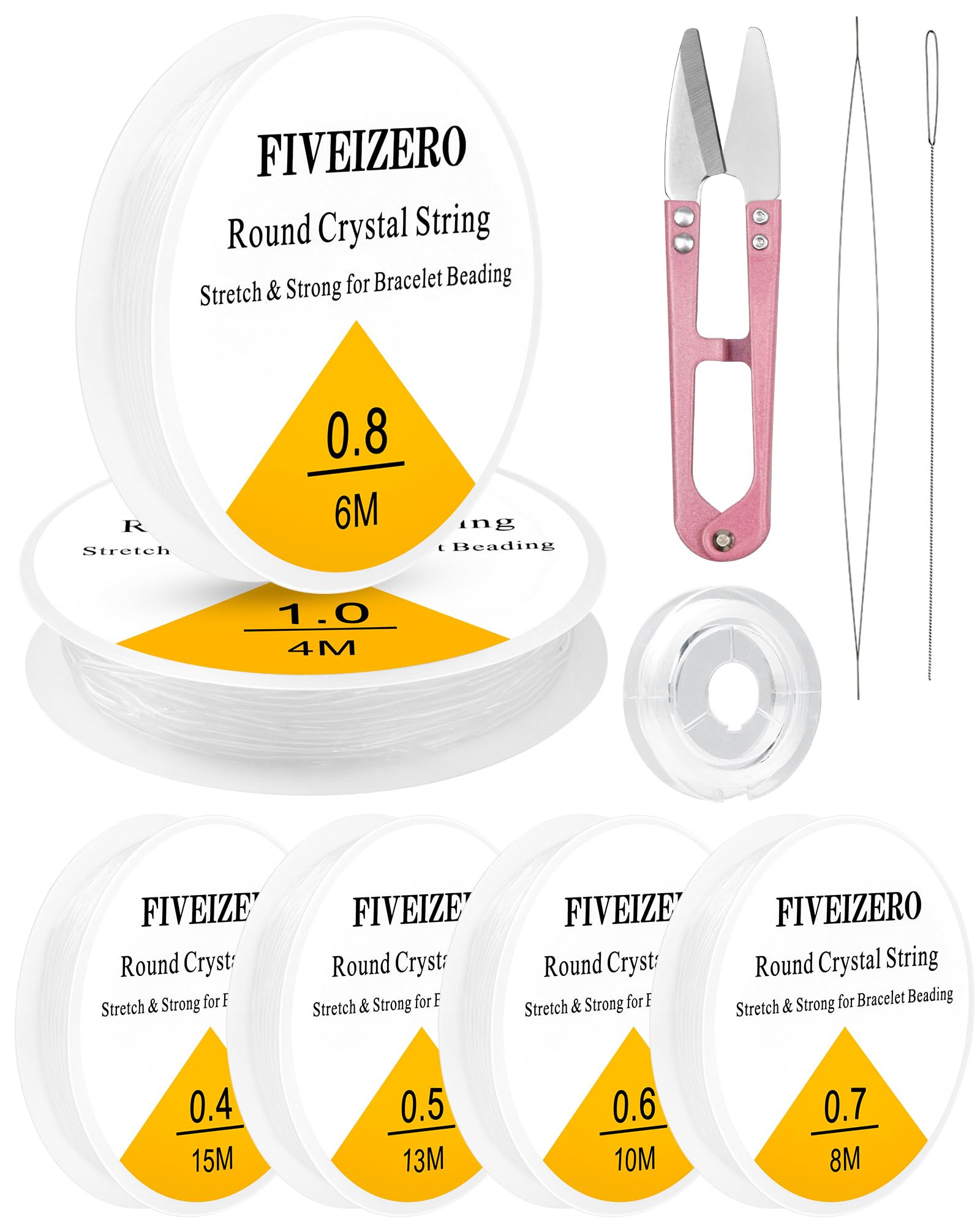 6 Rolls FIVEIZERO Elastic Bracelet String Cord, 0.4mm, 0.5mm, 0.6mm, 0.7mm, 0.8m