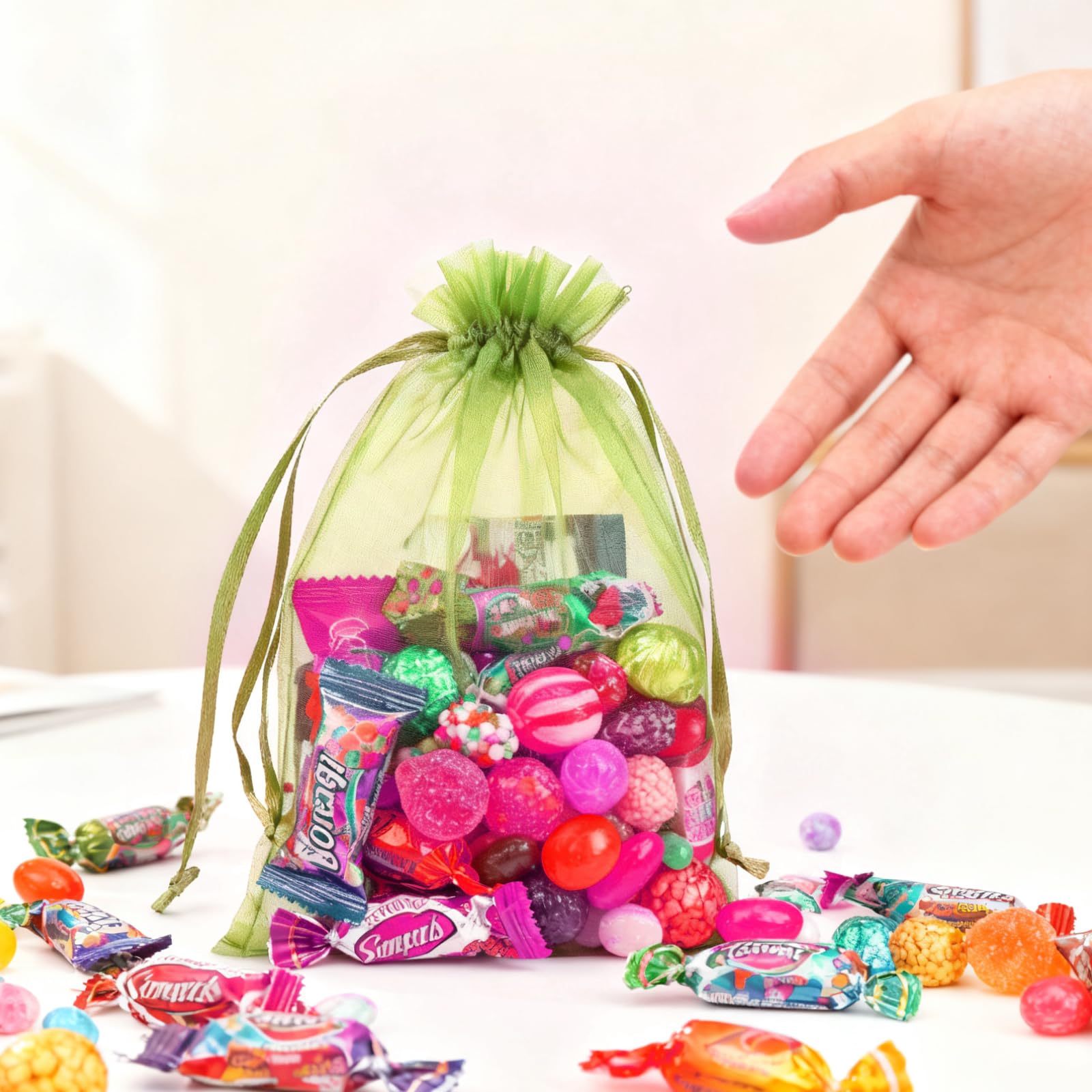 Pack of 50 Solid Organza Drawstring Bags Party Favor Pouches Wedding Candy Packa