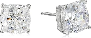 Amazon Collection Pendientes de tuerca de plata de ley chapados en platino con circonitas cúbicas con corte cojín