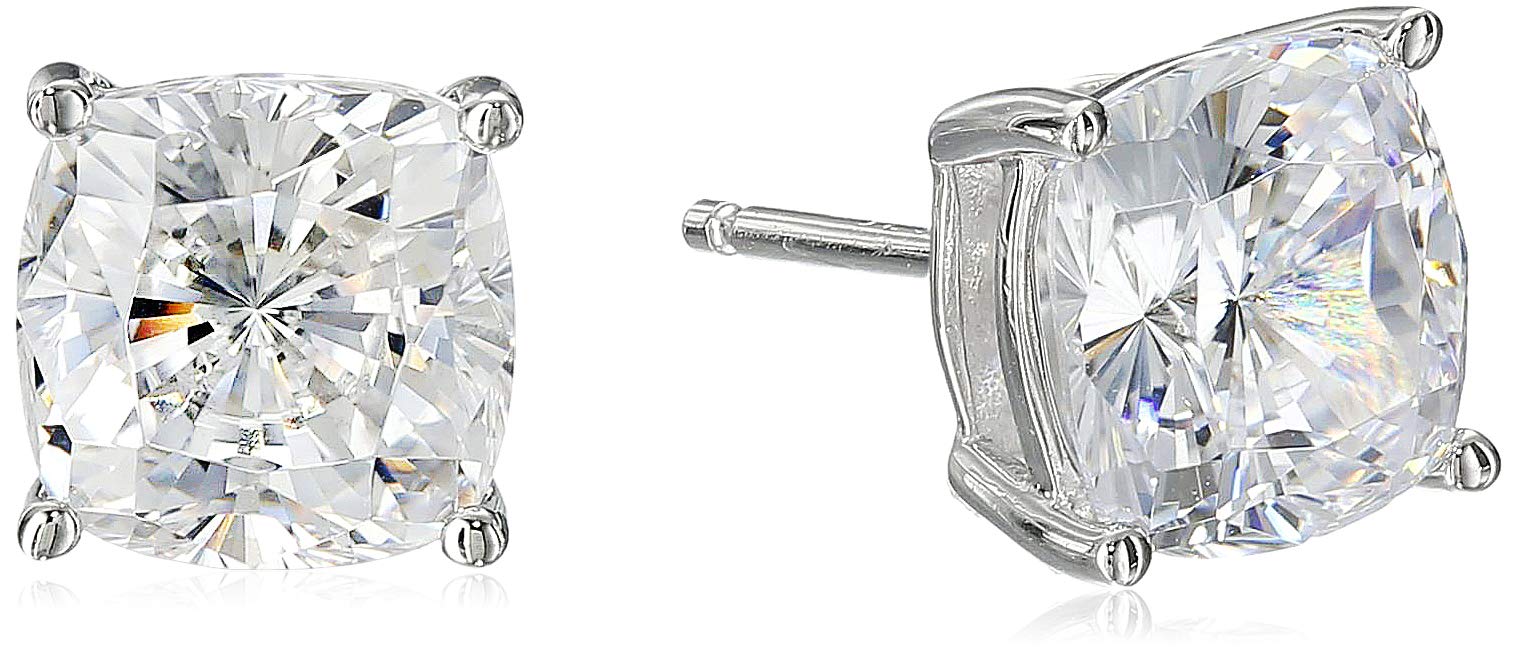 Amazon Collection Pendientes de tuerca de plata de ley chapados en platino con c