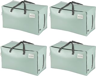 VENO Heavy Duty Moving Bags Extra Large Foldable Storage Bags with Zippers & Carrying Handles, Storage Tote Moving Boxes Packing Supplies Clothes Organizer Laundry Boxes (Light Green, 4 Pack)