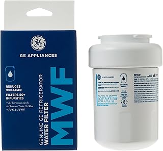 GE MWF™ Refrigerator Water Filter, Genuine Filter, Guaranteed Fit, 1-pack | Reduces 70+ Impurities including Lead, Microplastics, & PFOA/PFOS, Certified to NSF/ANSI Standards 42, 53, 372, 401