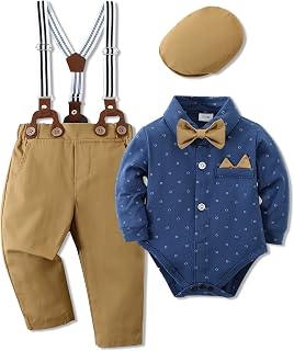 WESIDOM Baby Boy Clothes Suit 0-24M Newborn Infant Gentleman Boys Outfit Shirt+Bowtie+Beret+Suspender Pant Baby Clothing Set