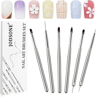 JODSONE 6Packs Nail Art Brushes,Nail Art Tool Set,Dotting Tools,Dust Brush,Striping Brushes for Long Lines,Drawing Pen for Gel Polish Design Supply,DIY Manicure Tools Gift for Women