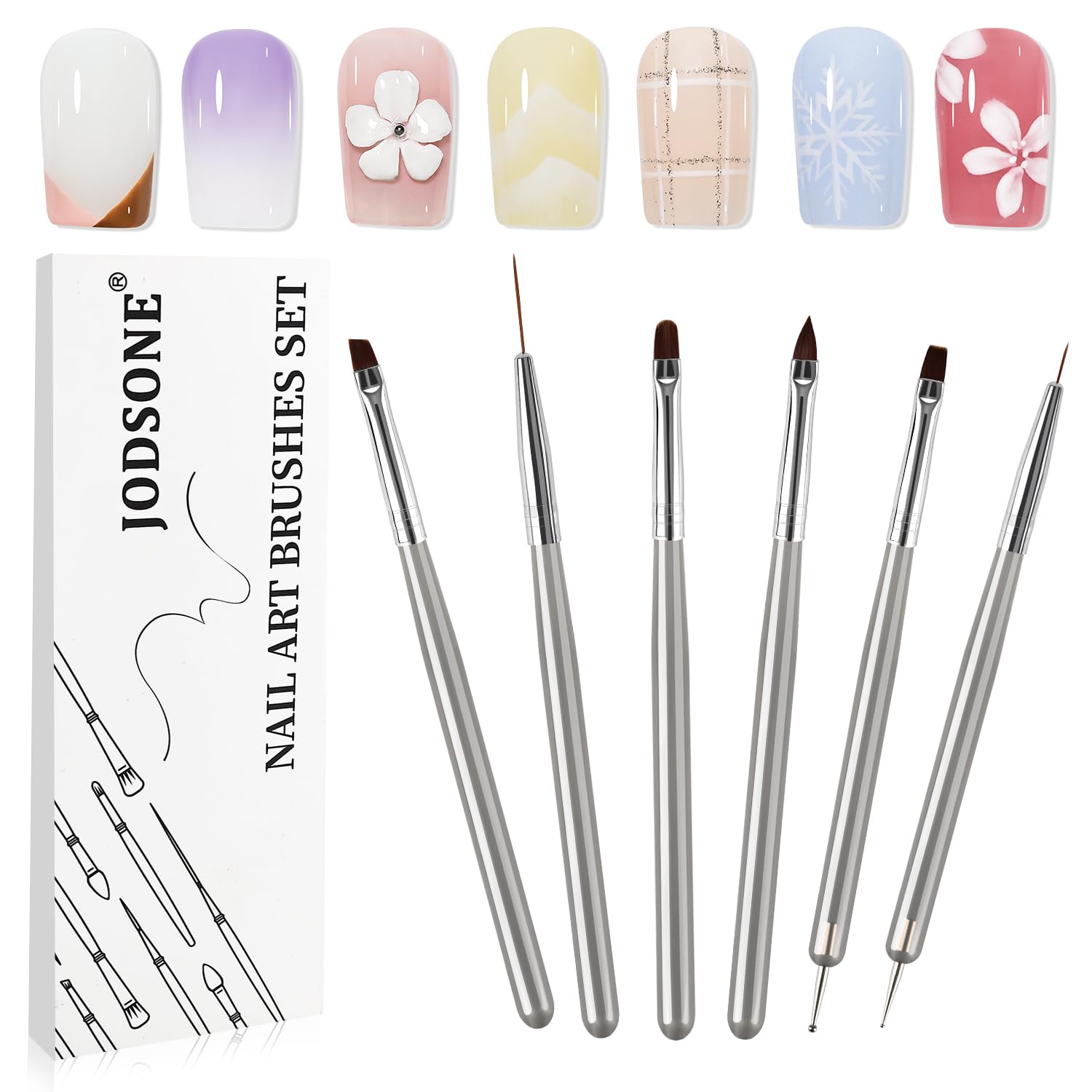 JODSONE 6Packs Nail Art Brushes,Nail Art Tool Set,Dotting Tools,Dust Brush,Strip
