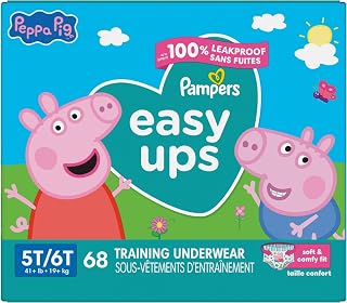 Pampers Easy Ups Girls & Boys Potty Training Pants, Size 7 (5T6T), Peppa Absorbent Training Underwear, Up to 100% Leakproof Day and Night, Hypoallergenic, 1 Pack (Count of 70)
