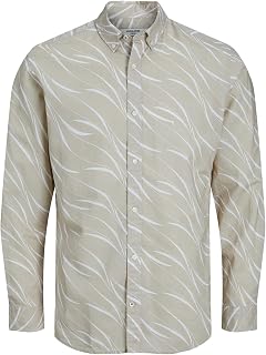 JACK & JONES Men's Jprblasummer Linen Print Shirt L/S Ss23 Shirt