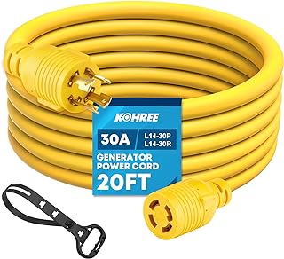 Kohree Nema L14-30 Generator Cord 30 Amp 4 Prong, 20ft Heavy Duty Generator Power Locking Cord for Manual Transfer Switch, Electric Extension Wire 10 Gauge 125/250V, 7500W with Cord Organizer
