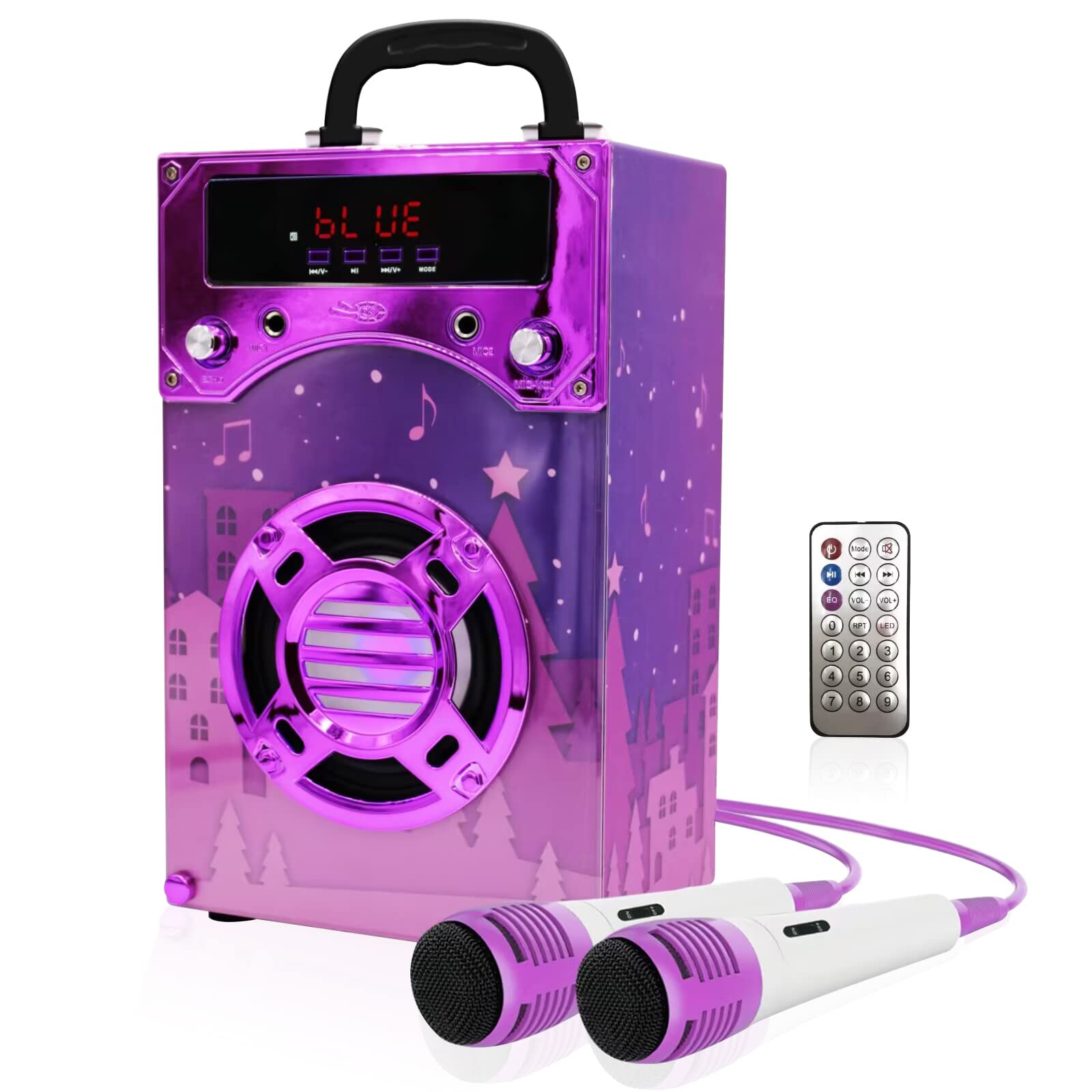 IndeCool Kids Bluetooth Karaoke Speaker with 2 Microphones
