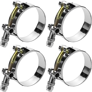 WYSIWYKA 4 Pack 1.5" T-Bolt Hose Clamps, 304 Stainless Steel Turbo Intake Clamp, Working Range 1.73"-2.05"(44mm-52mm) for 1.5" I.D. Hose with 5mm Wall Thickness