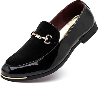 LCQL Men's Luxury Velvet Loafers Patent Leather Oxford Classic Gold Buckle Business Party Prom Club Dress Shoes Size 7-13