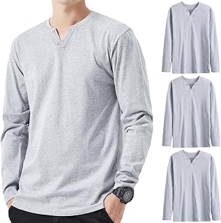 Hisitosa Long Sleeve T-Shirt, Men's, 3-Piece Set, 4-Piece Set, Autumn Clothing, Men's T-shirt, 100% Cotton, Solid, Long T-shirt, Henley Neck Fitness, Stylish, Inner Shirt, Men's Single, Underwear