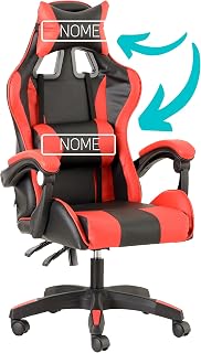 Baroni Home Customisable Gaming Chair, Ergonomic Office Chair with Adjustable Backrest, Headrest and Lumbar Support, Red