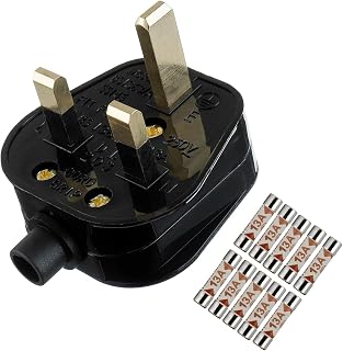 HUAREW 13A Fused Mains Plug With Cord Grip For UK Fuses Black ( Pack of 1 pcs ）