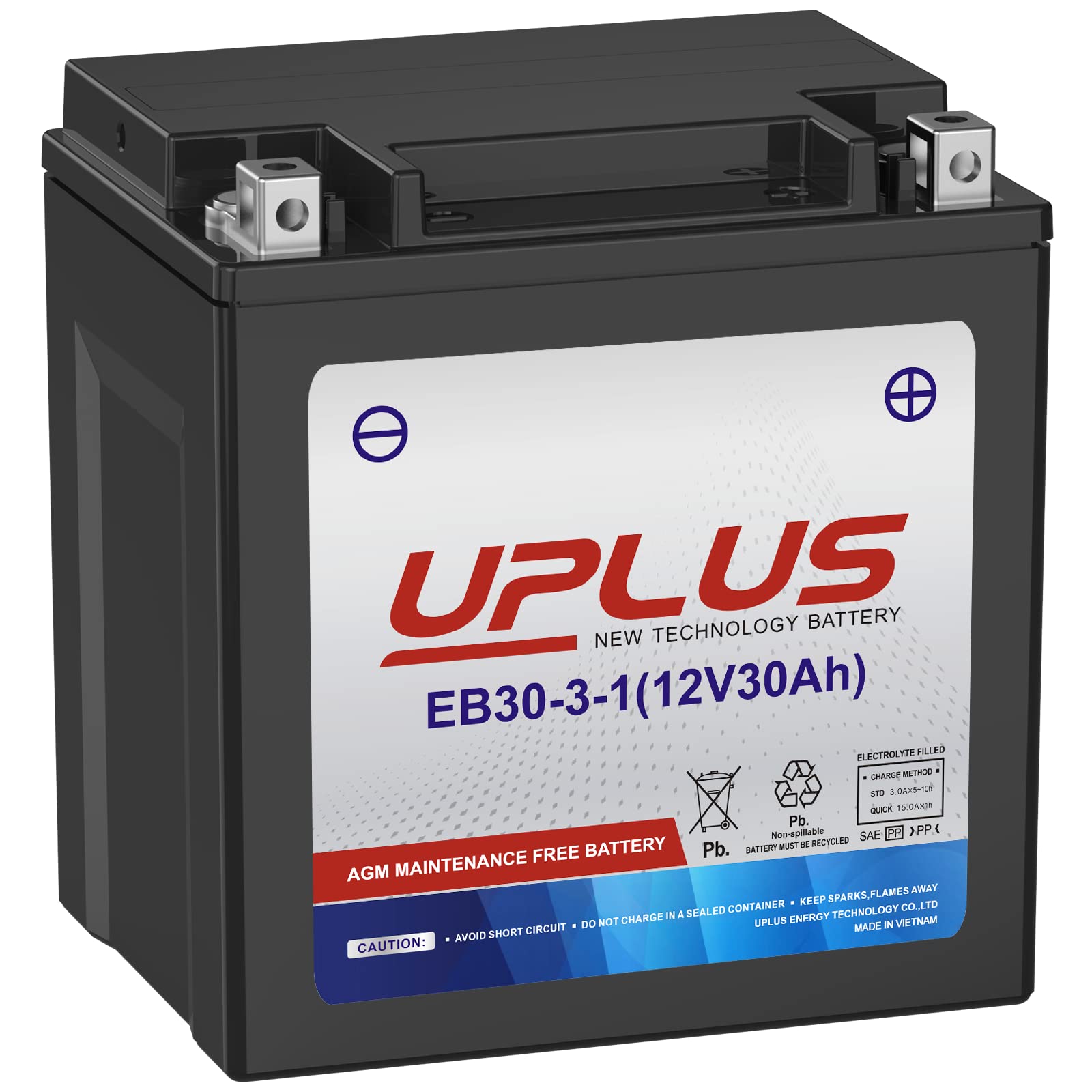 UPLUS YTX30L-BS Motorcycle Battery, YIX30L-BS Replacement Maintenance Free & Hig