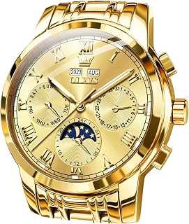 OLEVS Men's Automatic Mechanical Luxury Stainless Steel Waterproof Wrist Watch 6692 Gold Band Gold Dial Fashion