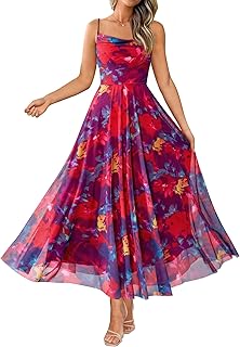 BTFBM Women's Summer Floral Maxi Dress Elegant Spaghetti Strap Party Dress Long Beach Dress